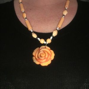 Mother of pearl apricot color rose charm necklace